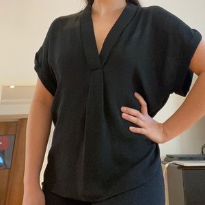 F21 - Chiffon Black Sheer Plunge Blouse Top